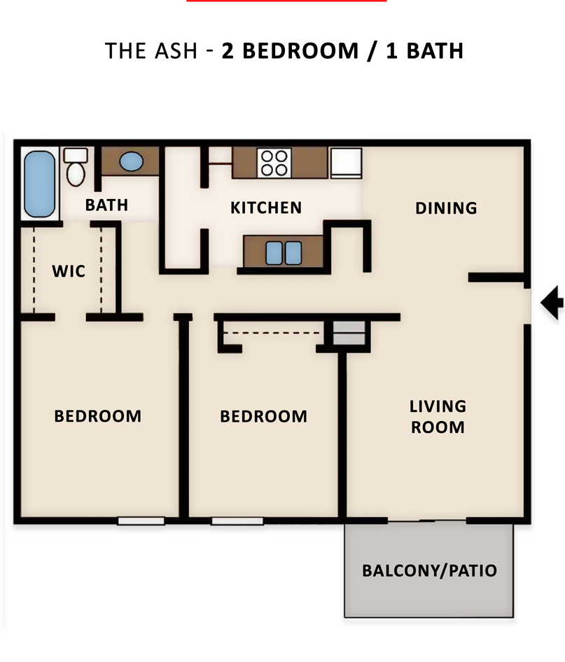 The Ash Floor Plan recently renovated apartments in Homewood