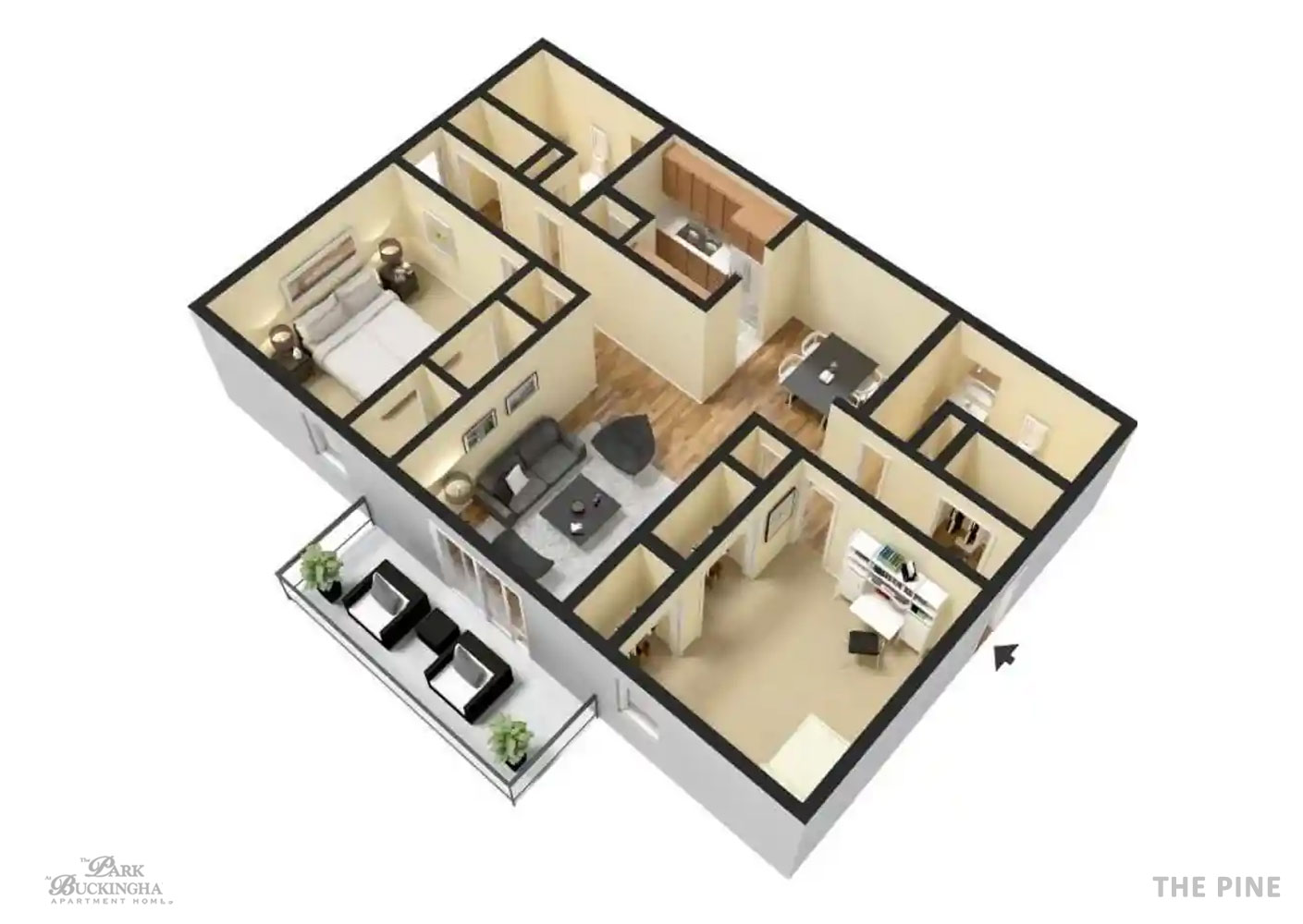 The Pine 3D Furnished Floor Plan