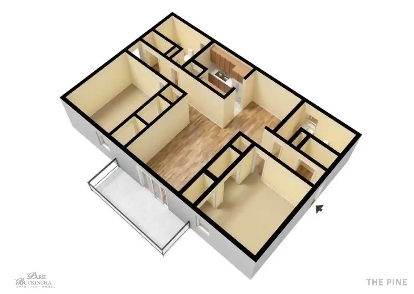 The Pine 3D Unfurnished Floor Plan